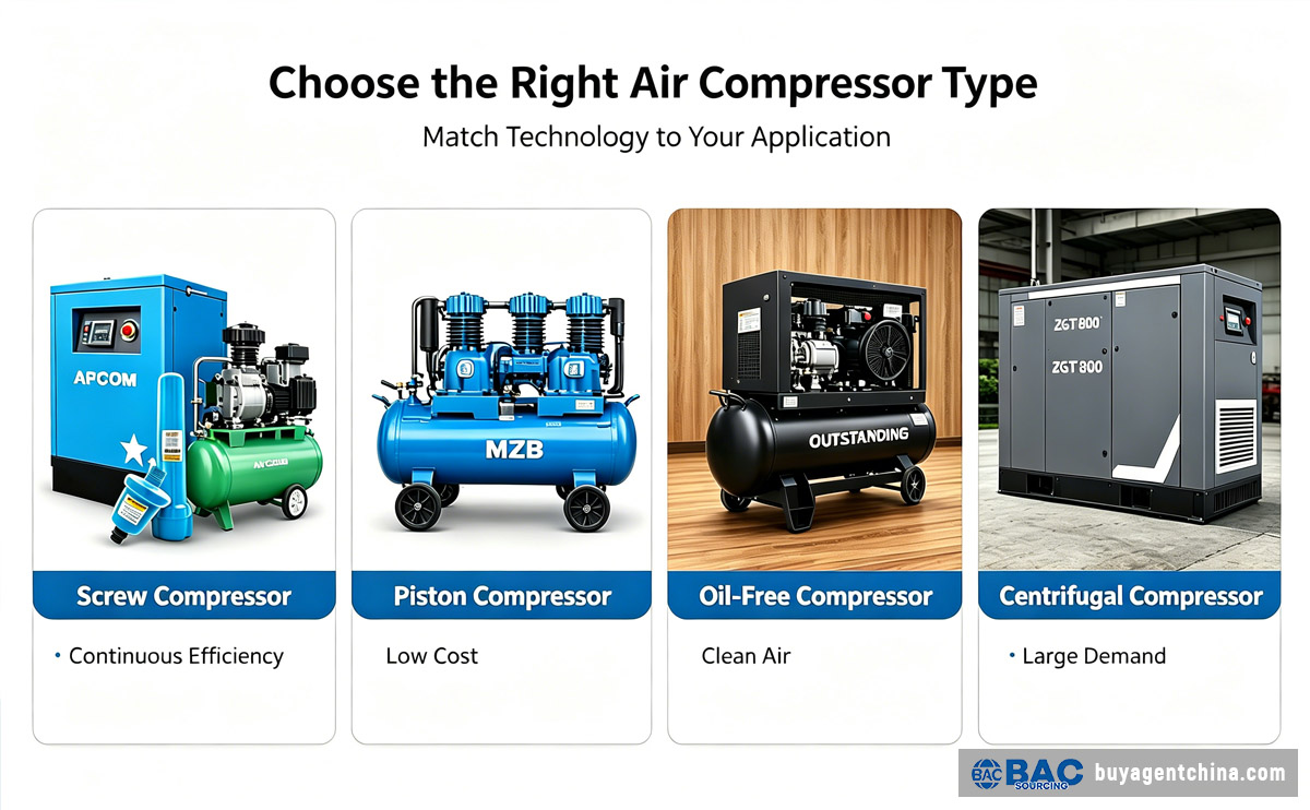 How to Source High-Quality, Cost-Effective Air Compressors from China 03 Choose the Right Air Compressor Type