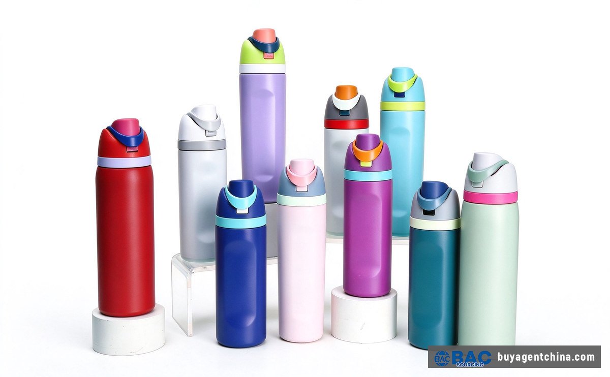 Bouteille standard/d'entrée de gamme en acier inoxydable 304 à couvercle rabattable, disponible dans plusieurs coloris (Source : photo du fournisseur)