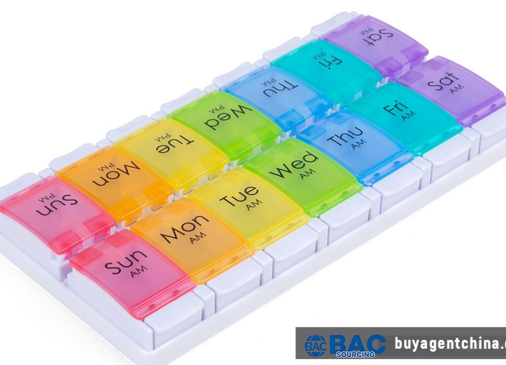 01 Weekly AM PM pill organizer — one of the fastest-moving stock models out of Yiwu