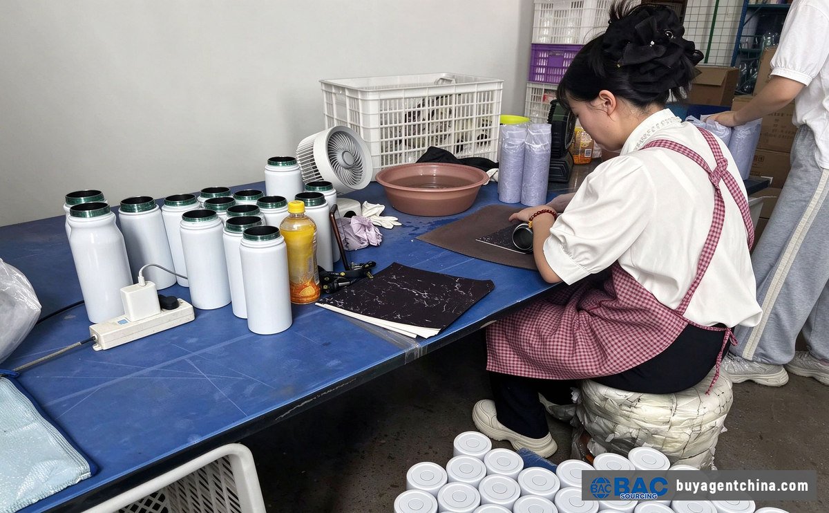 Assemblage sur banc de corps de bouteilles isolés — dans le cadre d'un contrôle de petites séries (Source : photo du fournisseur)