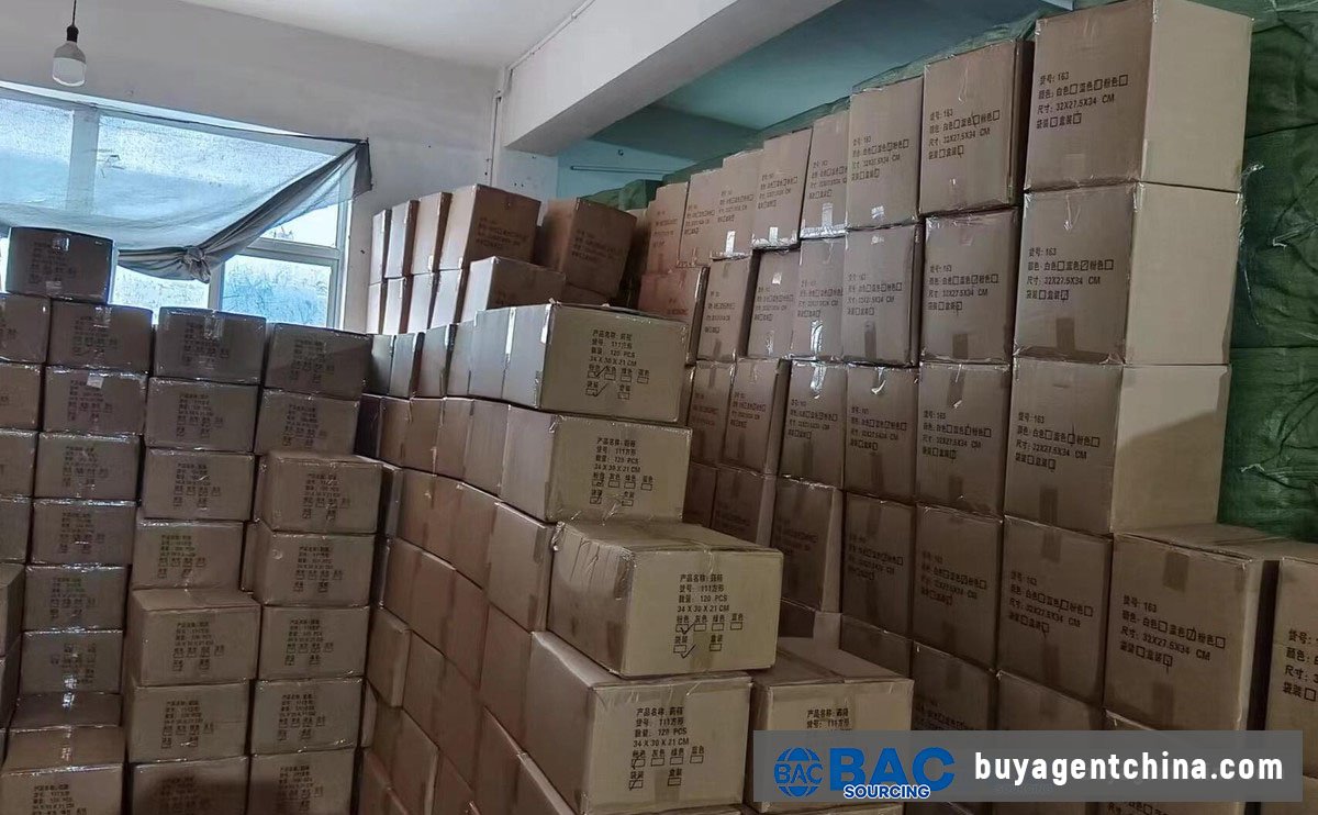 05 Finished cartons staged for export at a pill organizer warehouse